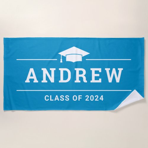 Class of 2023 Teal Blue Personalized Graduate Name Beach Towel