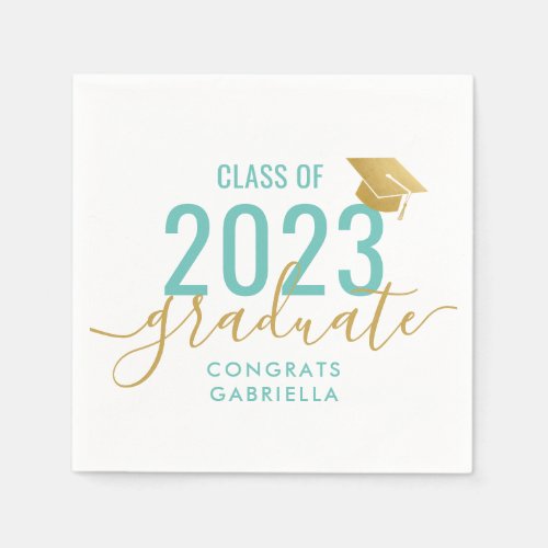 Class of 2023 Teal Gold Graduation Napkins