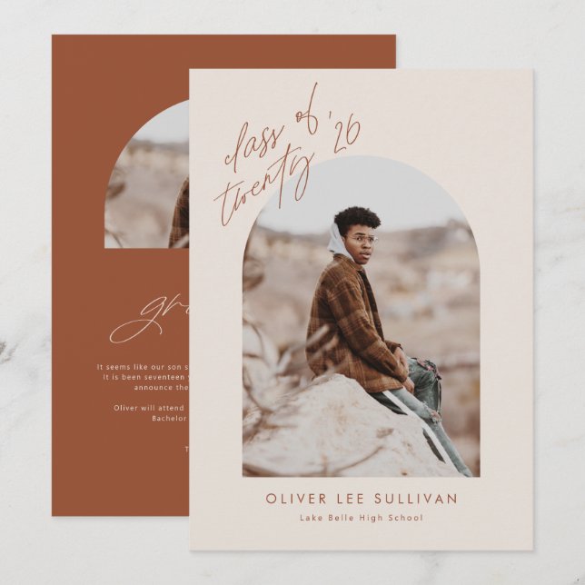 Class of 2023 Terracotta Arch Photo Graduation Announcement (Front/Back)