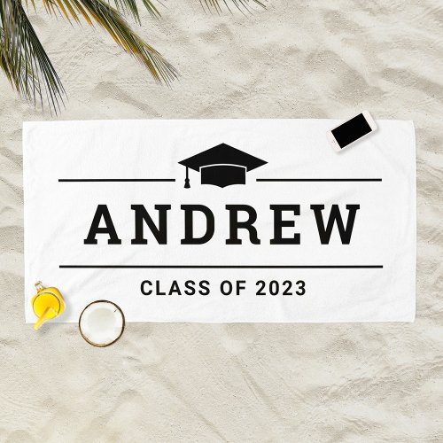 Class of 2023 White Personalized Graduate Name Beach Towel