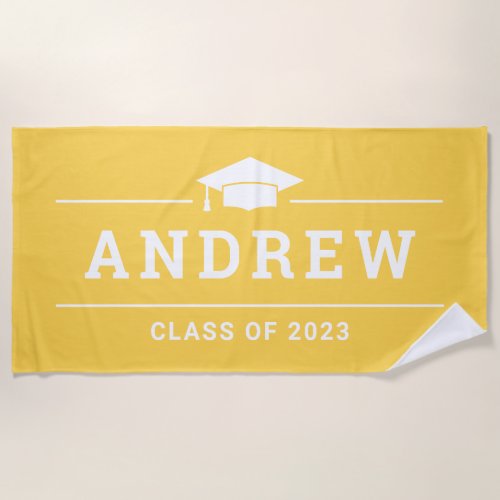 Class of 2023 Yellow Custom Graduate Name Beach Towel