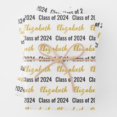 Class of 2024 and Graduates Name White Black Gold Wrapping Paper Sheets