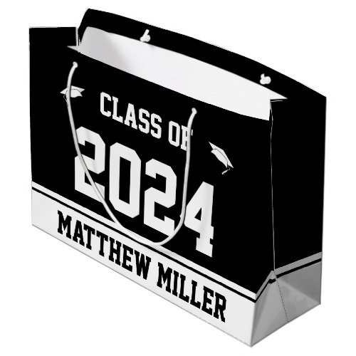 Class of 2024 and Name on Black and White Template Large Gift Bag