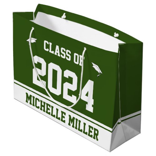 Class of 2024 and Name on Forest Green and White Large Gift Bag