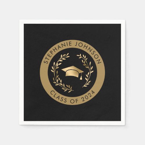 Class of 2024 Black and Gold Graduation Party Napkins