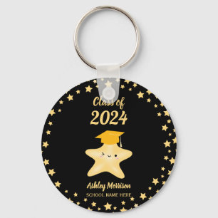Class of 2024 Black and Gold Super Star Graduation Keychain