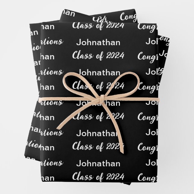 Class of 2024 Black Congratulations Grad Name Wrapping Paper Sheets (In situ)