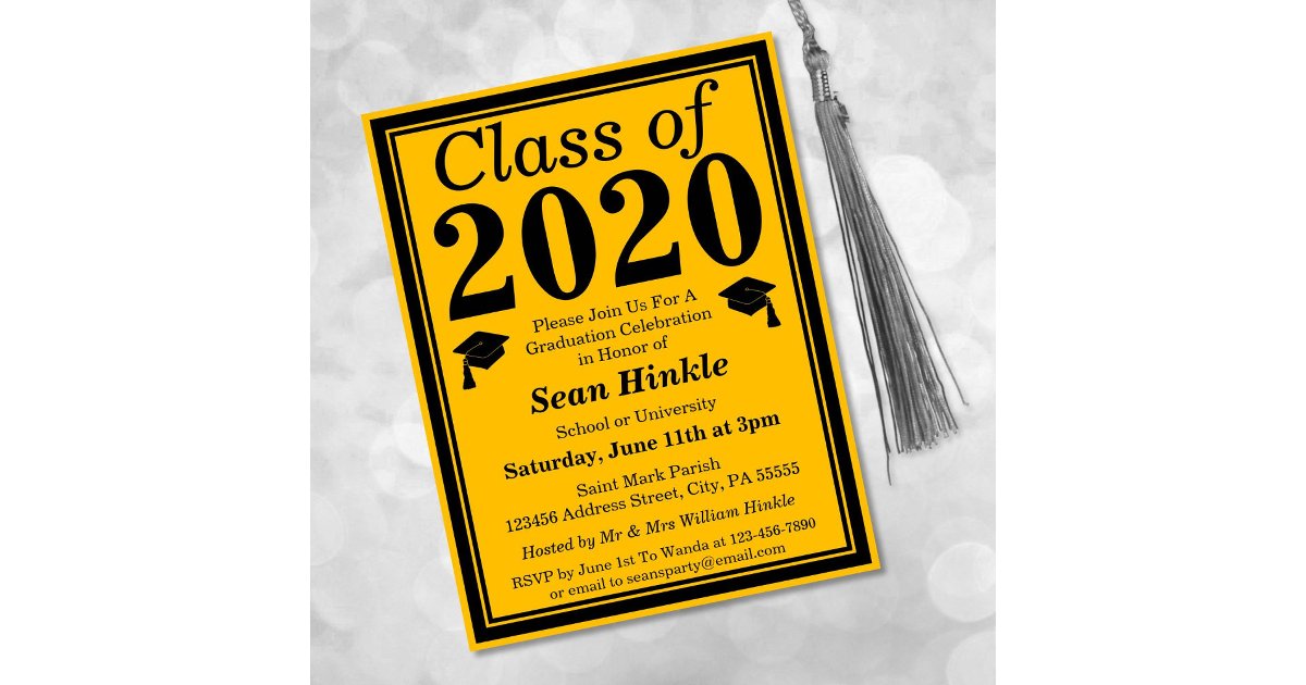 Class of 2024 Black Gold Graduation Invitation Postcard | Zazzle
