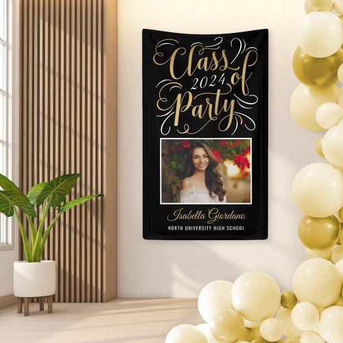 Class of 2024 Black Gold Graduation Party Photo Banner