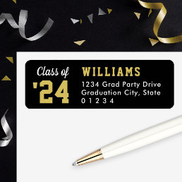 Class of 2024 Black Gold Graduation Return Address Label