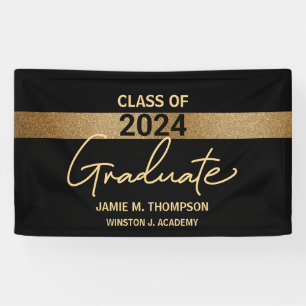 Class of 2024 Black Gold Name Graduation Adult Clo Banner