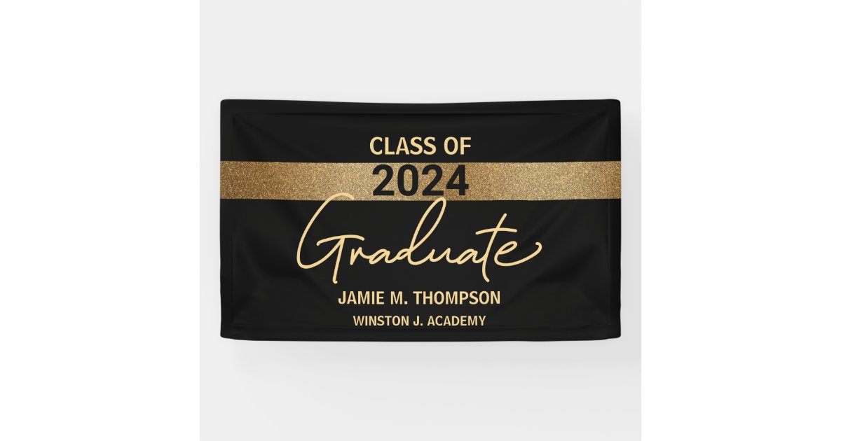 Class of 2024 Black Gold Name Graduation Adult Clo Banner | Zazzle