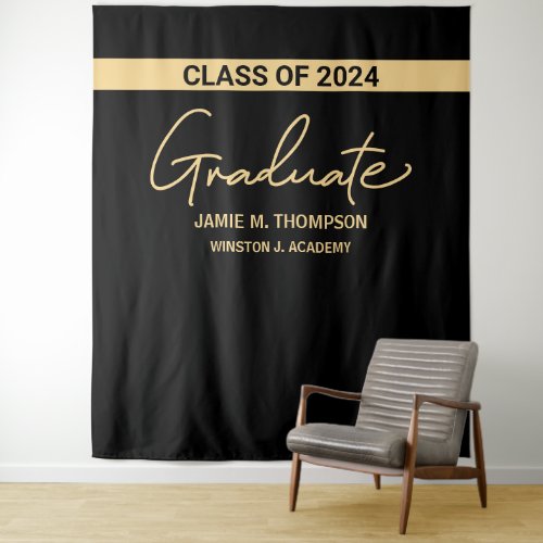 Class of 2024 Black Gold Name Graduation backdrop