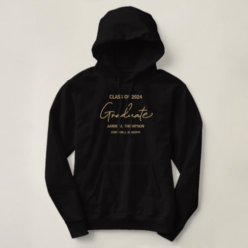 Class of 2024 Black Gold Name Graduation Hoodie