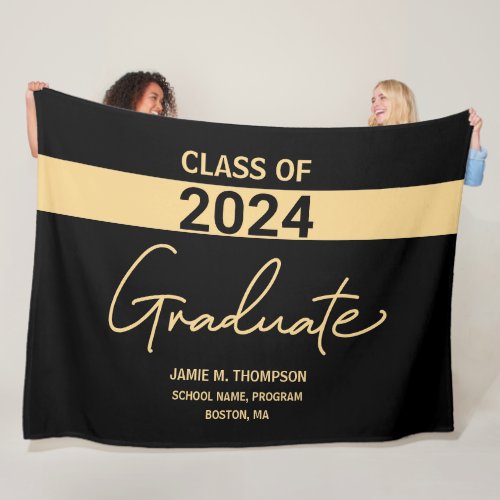 Class of 2024 Black Gold Personalized Graduation Fleece Blanket