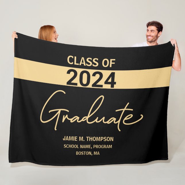 Class of 2024 Black Gold Personalized Graduation Fleece Blanket (In Situ)