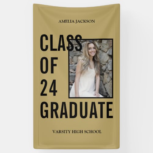 Class Of 2024 Black  Gold Photo Graduation Banner