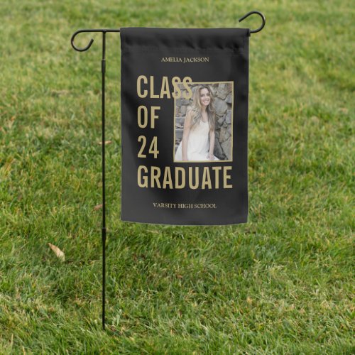 Class Of 2024 Black  Gold Photo Graduation Garden Flag