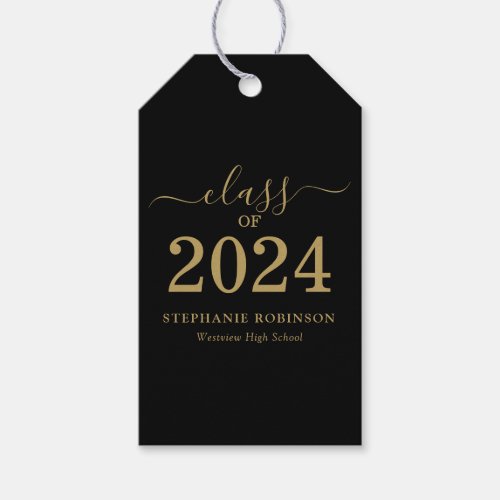 Class of 2024 Black Gold Script Graduation  Gift Tags