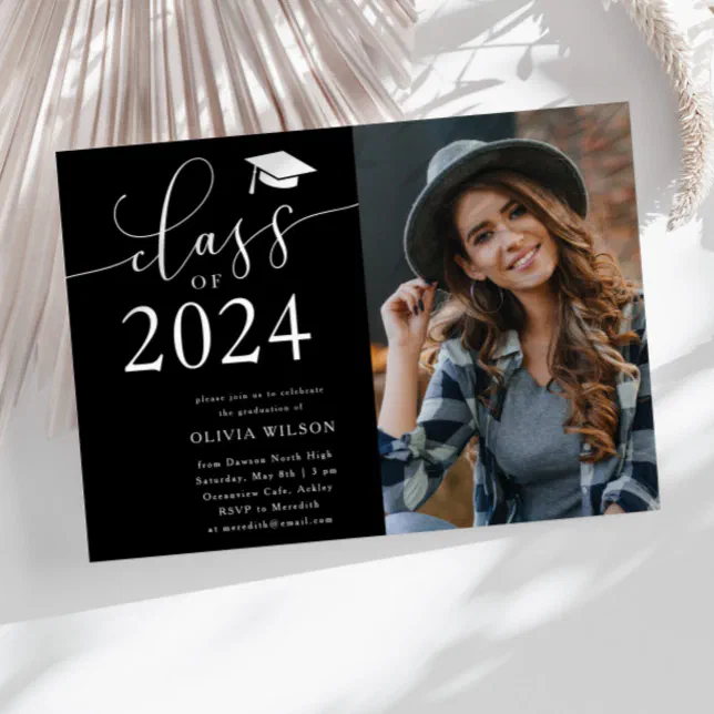 Class Of 2024 Black Graduation Party Photo Invitation 