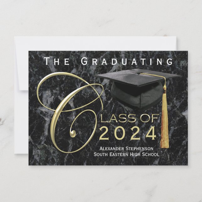 Class of 2024 Black Marble Graduation Announcement (Front)