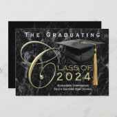 Class of 2024 Black Marble Graduation Announcement (Front/Back)