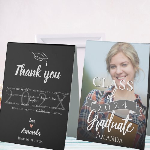 Class of 2024 Black Photo Graduation Thank You Table Tent Sign