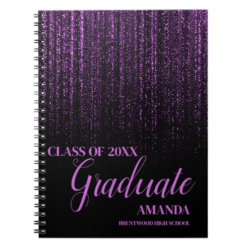 Class Of 2024 Black Purple Glitter Graduation Gift Notebook
