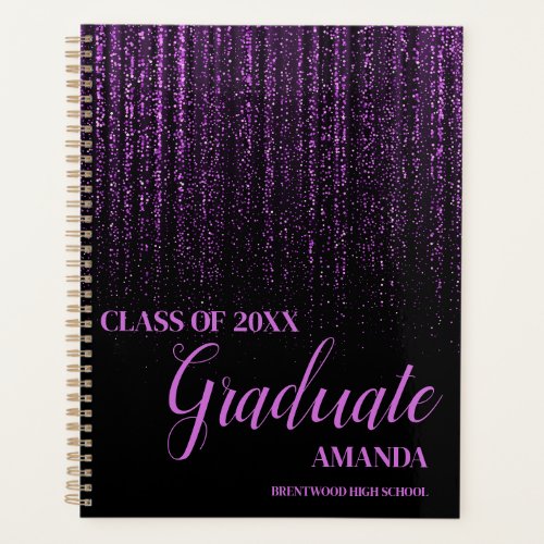 Class Of 2024 Black Purple Glitter Graduation Gift Planner