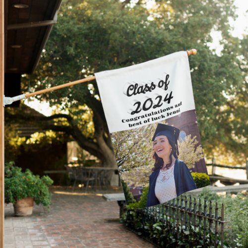 Class of 2024 black script graduation  photo  house flag
