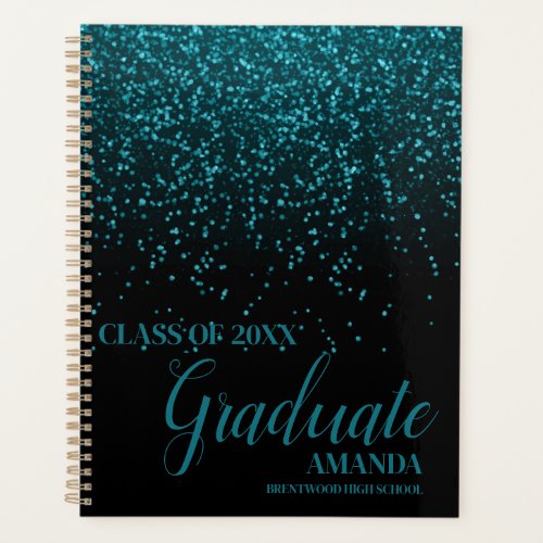 Class Of 2024 Black Teal Glitter Graduation Gift Planner