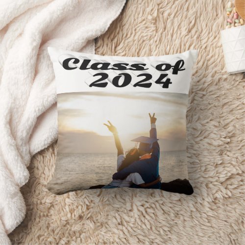 Class of 2024 black text graduation photo throw pillow