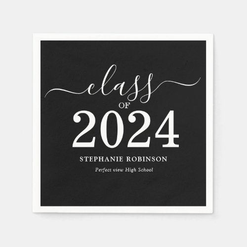 Class of 2024 Black White Graduation Party Napkins