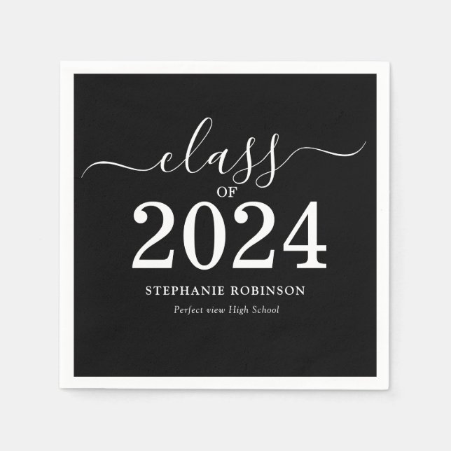 Class of 2024 Black White Graduation Party Napkins (Front)