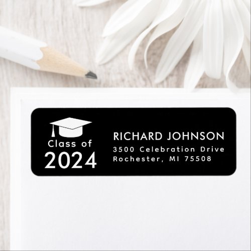  Class of 2024 Black White Graduation Return Label