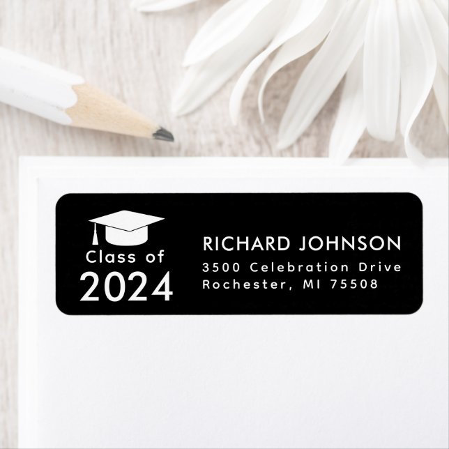  Class of 2024 Black White Graduation Return Label (Insitu)