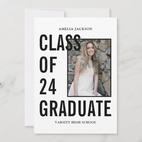 Class Of 2024 Black  White Photo  Bio Graduation Announcement