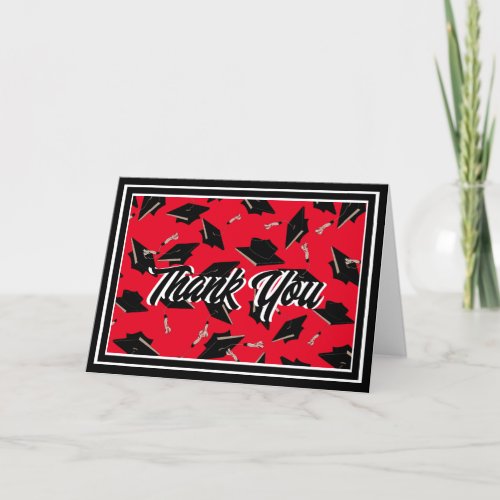 Class of 2024 Black White  Red Graduation Party Thank You Card