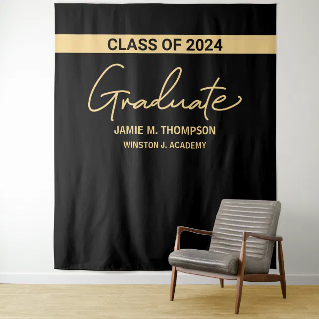 Class of 2024 Black yellow Graduation backdrop | Zazzle