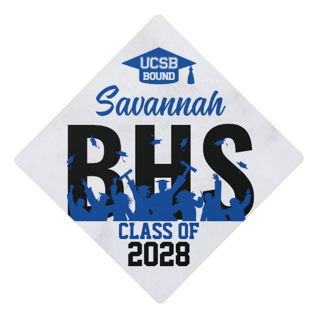 Class of 2024 Blue and Black Custom Graduation Cap Topper (Front)