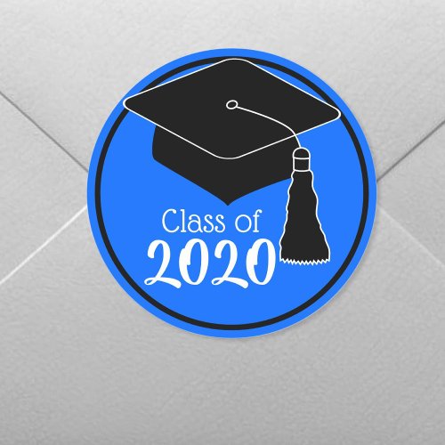 Class of 2024 Blue and Black Grad Cap Classic Round Sticker