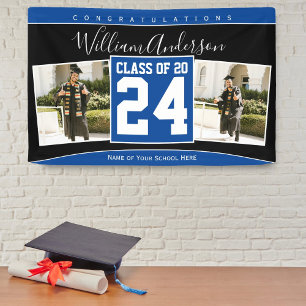 Class of 2024 Blue and Black Graduation Photo Banner