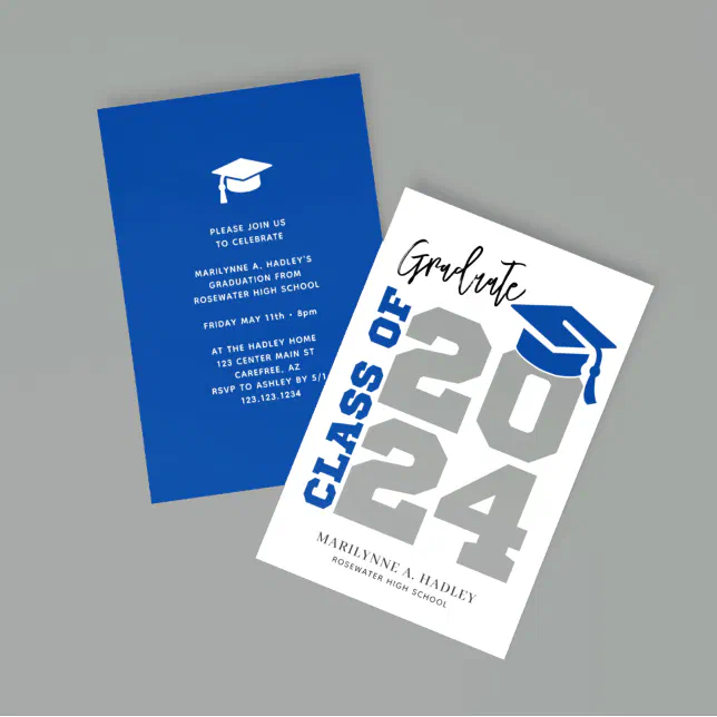 Class of 2024 Blue and Gray Graduation Invitation Zazzle