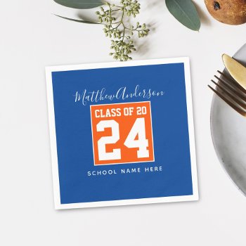 Class Of 2024 Blue And Orange Graduation Party Napkins by littleteapotdesigns at Zazzle