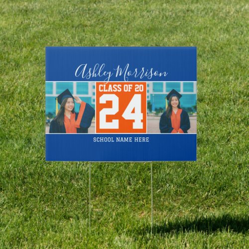 Class of 2024 Blue and Orange Graduation Welcome Sign