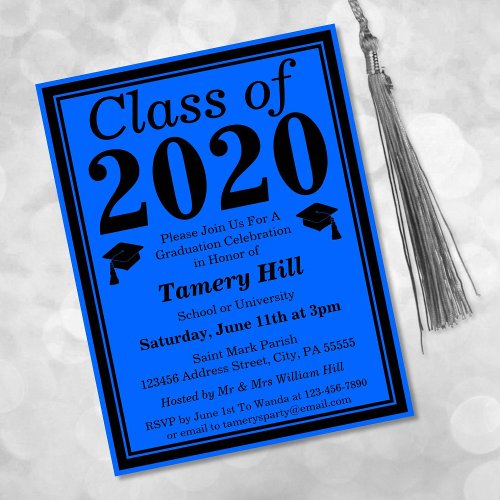 Class of 2024 Blue Black Graduation Invitation Postcard