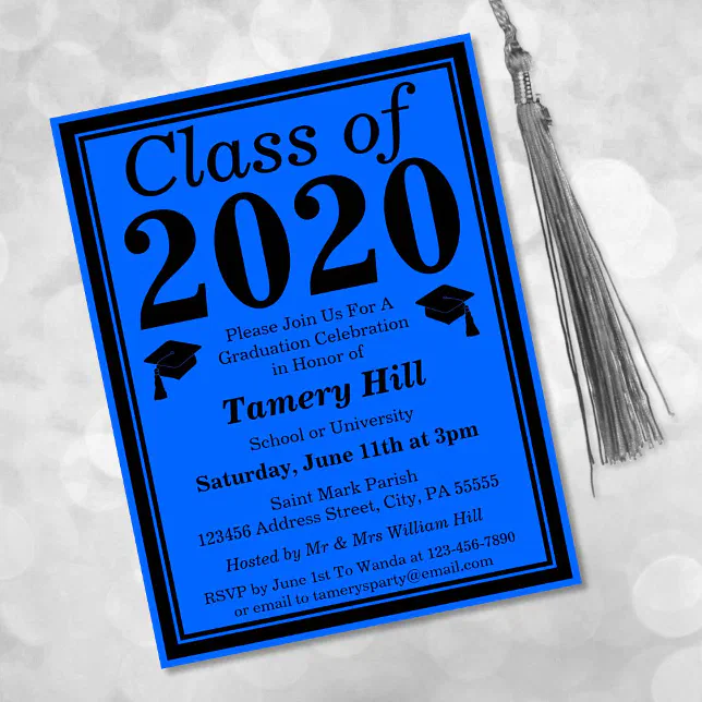 Class of 2024 Blue Black Graduation Invitation Postcard | Zazzle