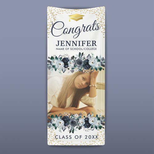 Class of 2024 Blue Floral Graduation Door Banner