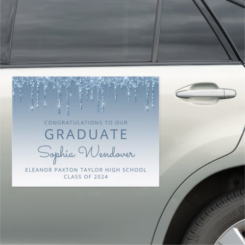 Class of 2024 Blue Glitter Drip Graduation Car Magnet