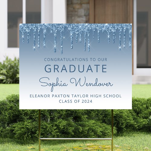 Class of 2024 Blue Glitter Drip Graduation Yard Sign